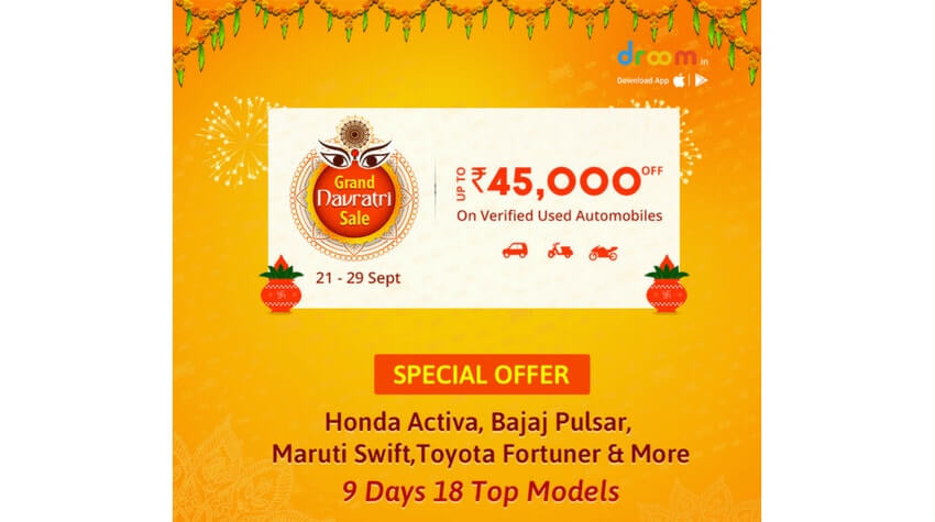 Droom Navratri Offer, Droom Navratri Discounts, Navaratri Offers, Navaratri offers on automobile